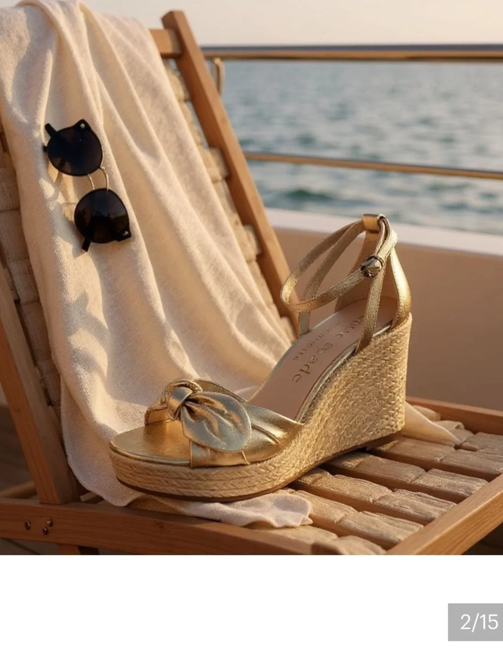 Kate Spade Tianna LEATHER Bow Strap Espadrille Wedge Platform Sandal 9.5 B GOLD